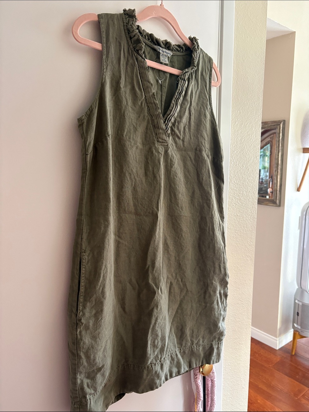 Tommy Bahama Olive Ruffle V-Neck Sleeveless Mini Dress